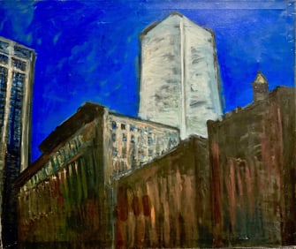 Joseph Greenberg (American, 1923-2007)  New York. Cityscape Painting, 1991