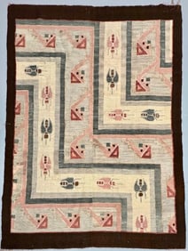 Vintage Hand-Woven  Pictorial Wool Rug, c. 1960s