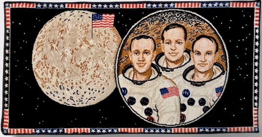 Apollo 11 Space Landing Commemorative Tapestry w/  Armstrong, Aldrin & Collins,  1969