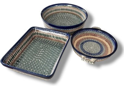 Polish Handmade Stoneware Pottery Serving Platters, Boleslawiec, Poland