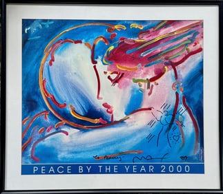 Peter Max PEACE BY THE NEW YEAR 2000, Signed, Dated & Inscribed w/ Original Angel Drawing, 1989