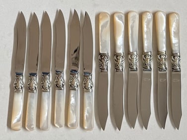 Northhampton Mother Of Pearl w/ Sterling Collar Dessert Knives (12)