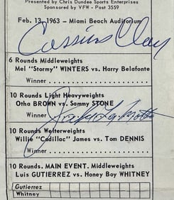Cassius Clay & Jake LaMotta, Original Hand-Signed Boxing Score Card, Miami Beach, 1963