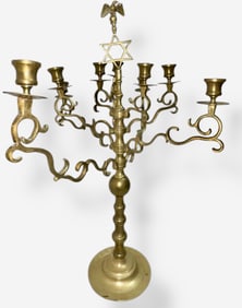Judaica: Antique Chanukah Menorah With Eagle Atop H: 25 1/2"