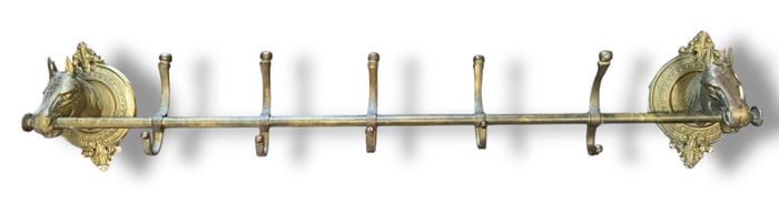 Mid-Century Brass Horse Head Equestrian Coat/Hat/ Towel Rack