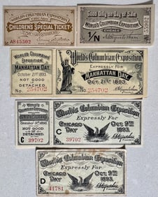 Entrance Tickets; World's Columbian Exposition,  Chicago World's Fair, 1893