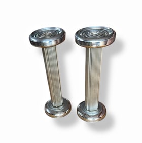 Art Deco Greene Of Racine Chrome Pedestal Smoking Stands (pair)