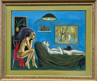 Erotic Surrealist Figurative Oil Painting, R. Hyde 1960s