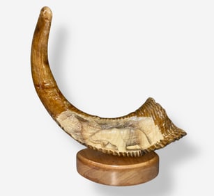 Alaskan Antler Caribou Carving POLAR BEAR, Signed T. Goosen, AK