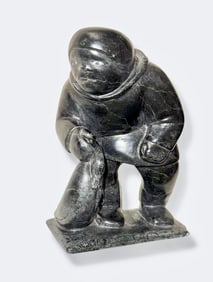 Inuit Eskimo Stone Carved Sculpture FISHERMAN Signed, L. Asuak, 81