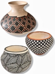 Acoma Pueblo, Native American Vessels Artist Signed (3)