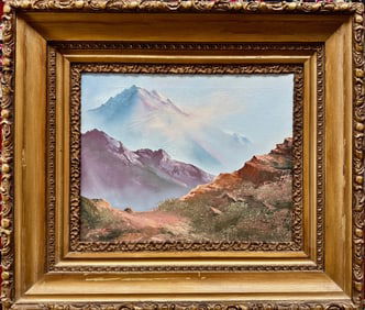 American West Mountain Landscape Painting, Signed B. Teeter