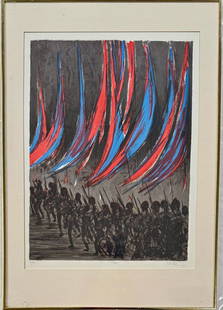 Richard Florsheim (American, 1916-1979) FLAGS, 1978: Richard Aberle Florsheim (American, Chicago, 1916-1979). Color lithograph, pencil signed, edition numbered and titled on the lower margins. RICHARD FLORSHEIM. FLAGS. Edition #31/50. Lithograph on wove