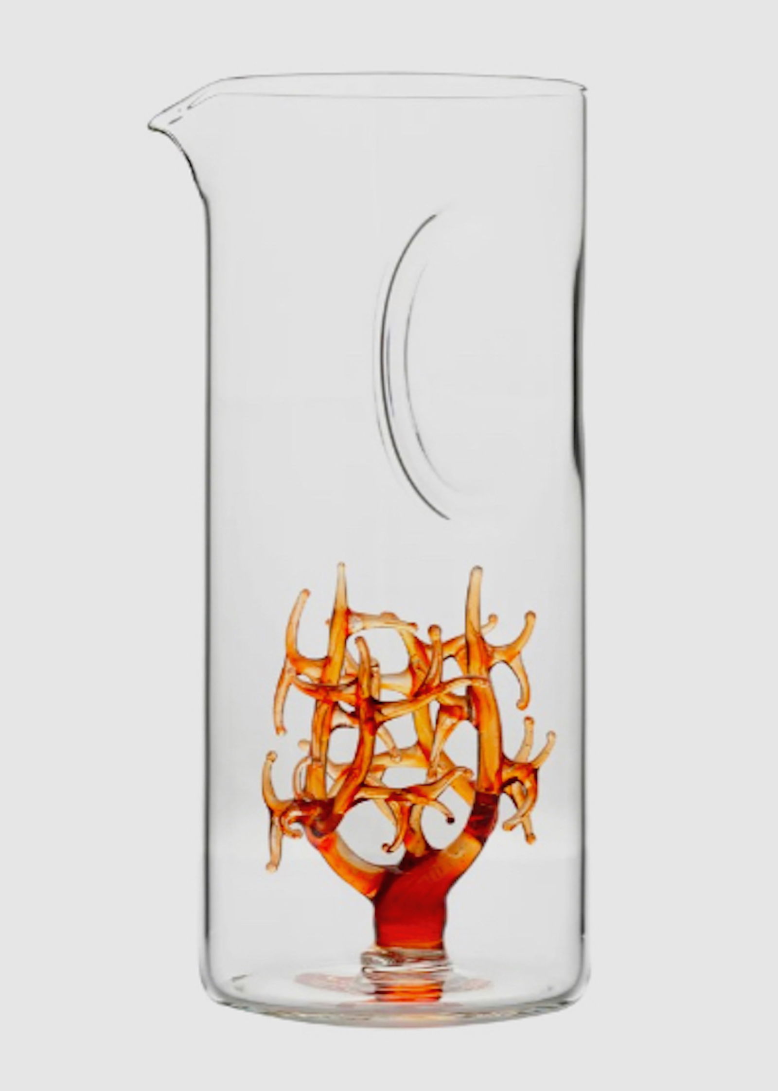 Massimo Lunardon Signed Coral Centerpiece Carafe, Italy: Massimo Lunardon Coral Carafe / Water Pitcher, Handcrafted in Italy and Features a Coral Center Motif. The intricate coral motif seems to emerge from within this hand-made blown glass pitcher. Massimo