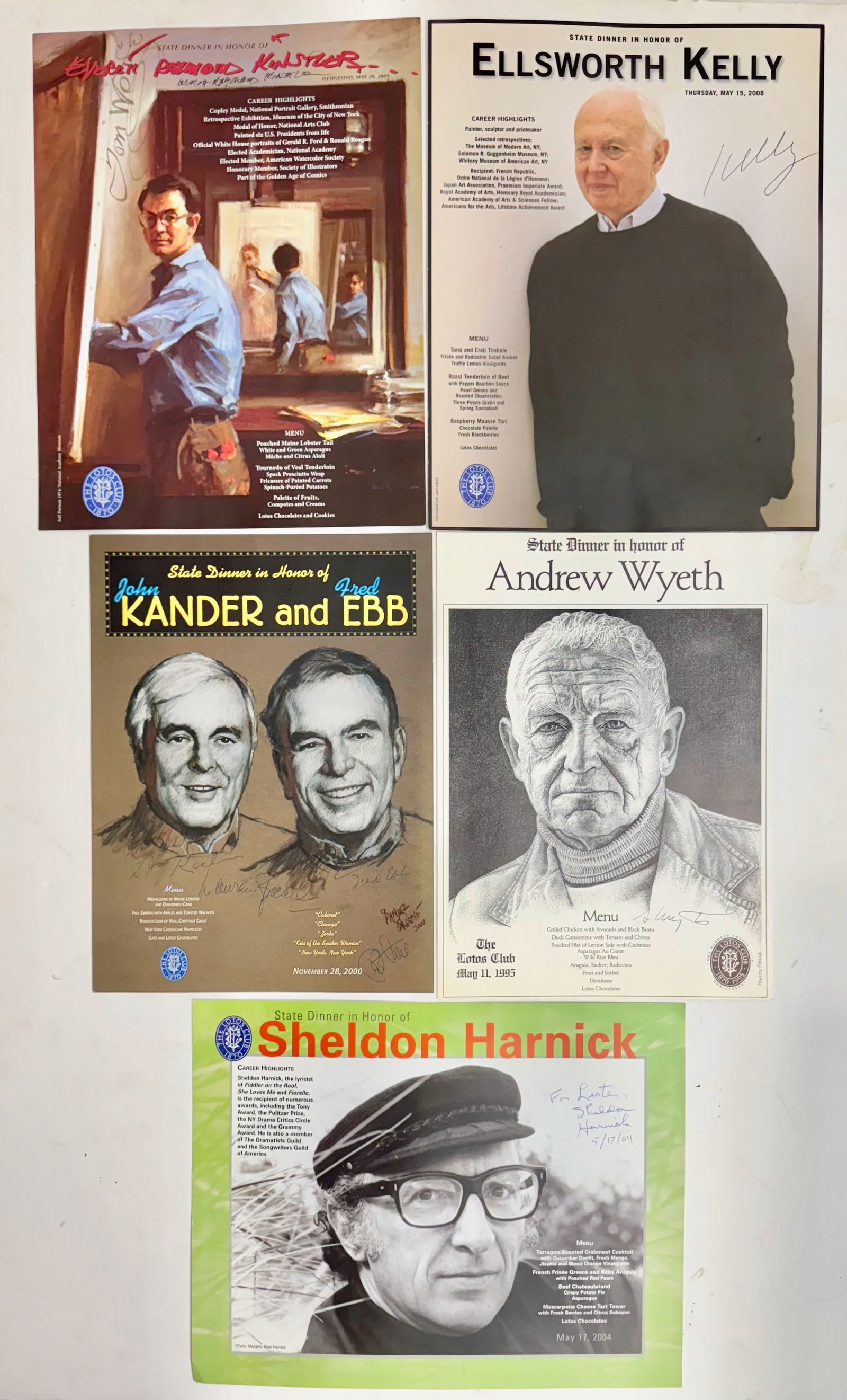 ACCLAIMED  ARTIST & COMPOSERS STATE DINNER MENUS, SIGNED BY THE HONOREE (1 of 8)