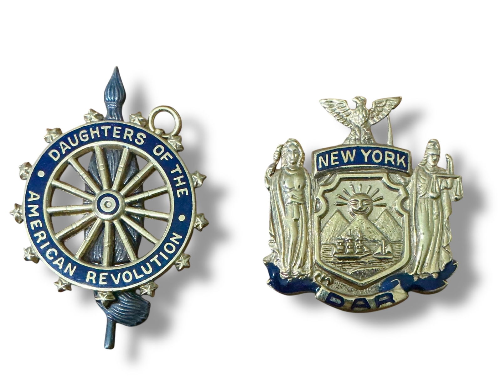 J.E. Caldwell Gold Filled DAR Pin Pendants:  N.Y.State & Daughters Of The Revolution (1 of 3)