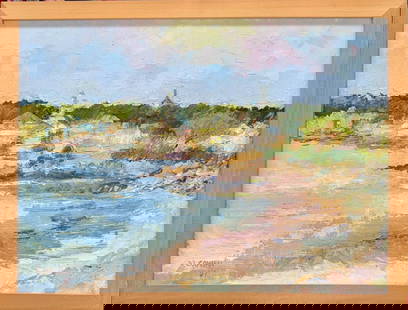 Rockport Massachusetts Impressionist Plein Air Landscape Painting,   R.L. Cowan, 2007: Robert L. Cowan (American, Kansas b.1953). New England Impressionist Plein Air Impasto Landscape Painting, Signed and Dated by the Artist R.L. Cowan, 2007. View of Rockport Masachusetts From Front Bea