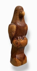 Mid-Century Folk Art Carved Wood Parrot, Signed By The Artist