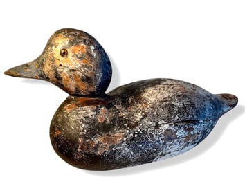 Antique  Mason Detroit Factory Glass Eye Goldeneye Working Duck Decoy,  Length: 13 3/4in.