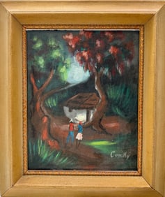 Jean Eluid Coachy (Port-au-Prince, Haiti, 1951) Haitian Folk Art Landscape Painting