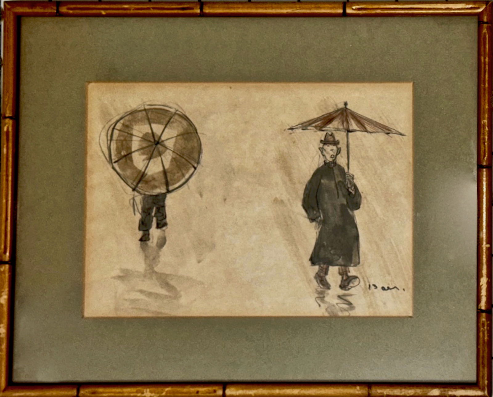 Howard Baer (1907-1985) WW II Era Editorial Illustration: WW ll Original Editorial Illustration, signed by the artist, Howard Baer (lower right). Painted during his WW II assignment in Japan. Watercolor on wove paper. Framed and matted under glass. Dimension