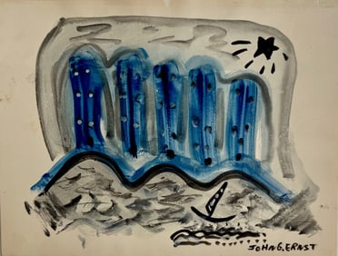 John G. Ernst (Woodstock, NY 1920-1995) Abstract Watercolor HUDSON RIVER VIEW