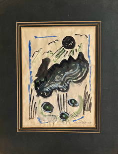Woodstock Artist John G. Ernst, Catskill Evening Abstract, Woodstock, N.Y.: John G. Ernst (Woodstock, N.Y. 1920-1995). Abstract watercolor signed by the Woodstock artist, John G. Ernst (lower right). Evening Over The Catskill Mountains. Dimensions: 12 1/2 x 9 1/2 inches. Cond