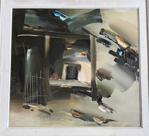 Modern Abstract Painting On Masonite, Artist Signed, 1997