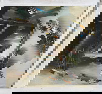 Modern Abstract Painting On Masonite, Artist Signed, 1997: Abstract Modernist Oil Painting, Signed and Dated 1977 By the Artist (lower left). Oil on masonite. Approximate dimensions: framed: 27 x 29 inches., sight: 23 x 24 inches. Good original pre-owned fram