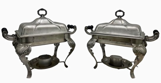 Vintage Pair of Scalloped Footed Chafing Dish Servers, Chicago, Illinois
