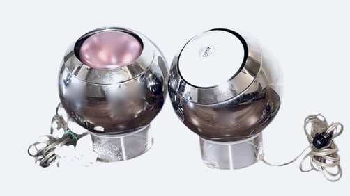 Vintage Goffredo Reggiani Chrome Eyeball Lamps, Pair