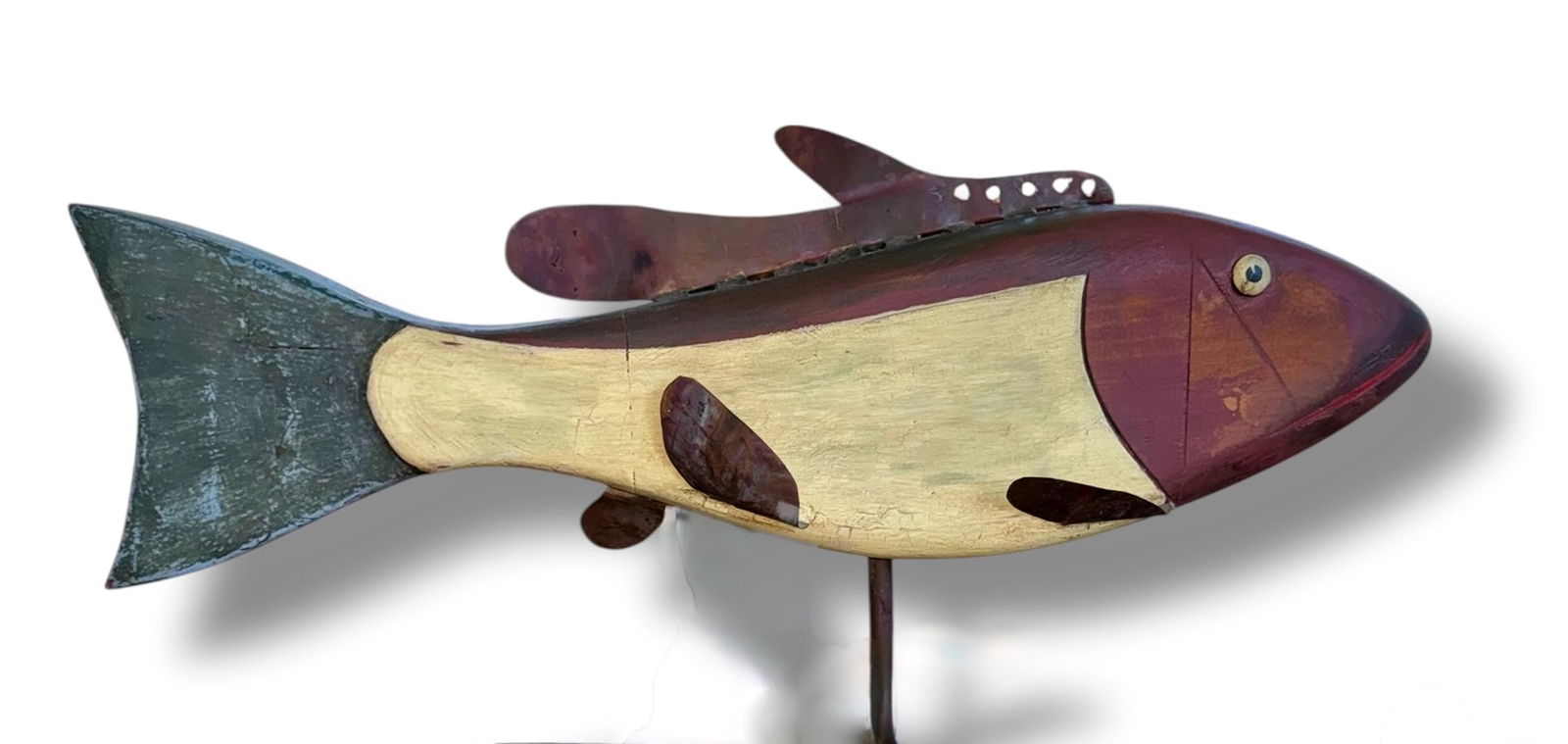 Jeff Raymond Hand-Carved Folk Art Trout on Driftwood Stand 40" Long