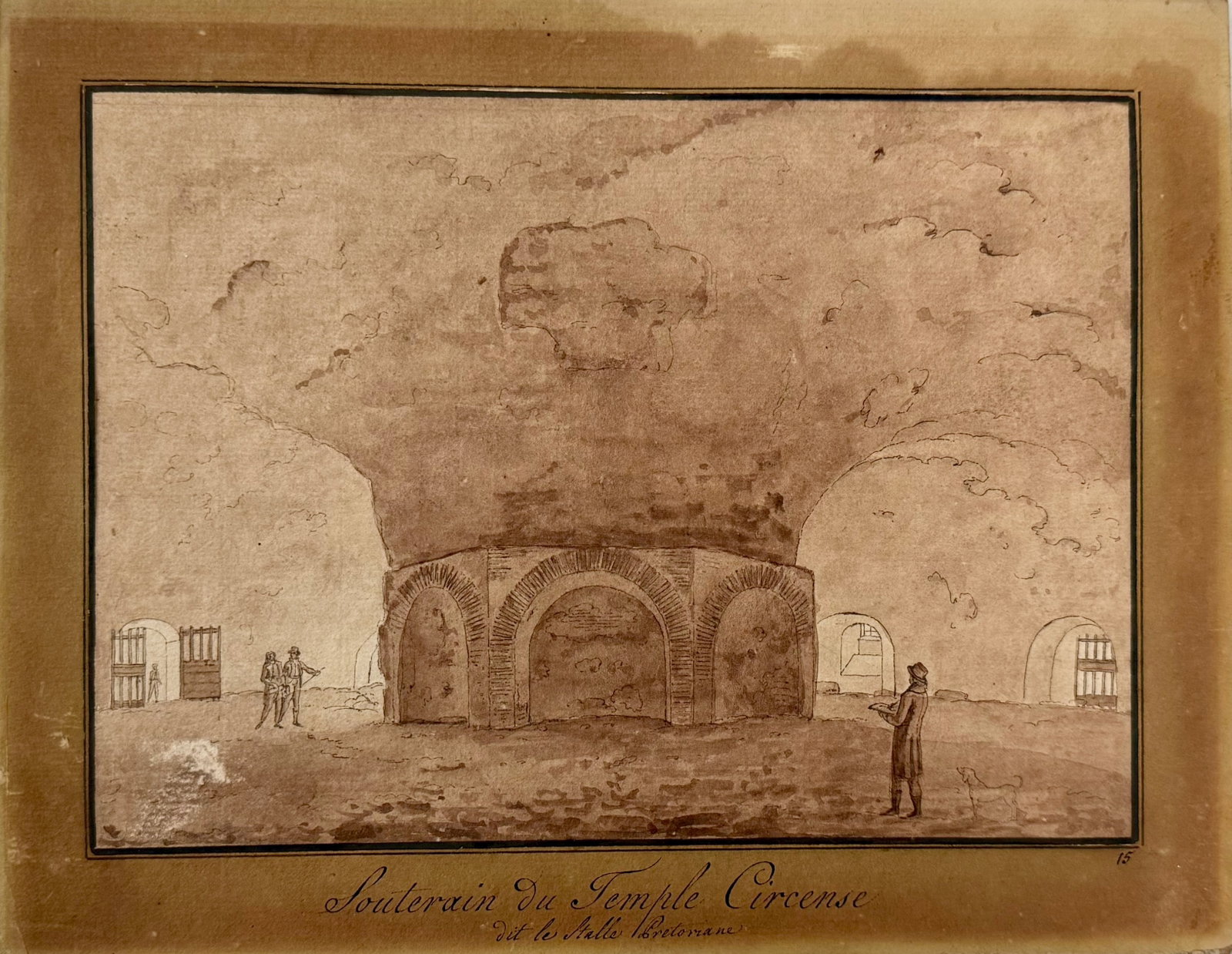 18th Century Praetorian Hall, Angelo Uggeri: Underground Hall Of The Temple Of The Circus, Also Called PRAETORIAN HALL. Angelo Uggeri (Italian, 1754-1837). Pen and brush in sepia on paper. Unframed. Dimensions: 9 1/4 x 11 3/4in. Condition: good 