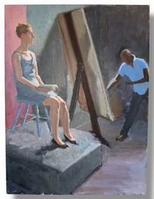 THE ARTIST STUDIO Painting On Board, Greenwich Village, N.Y.C. 1940s