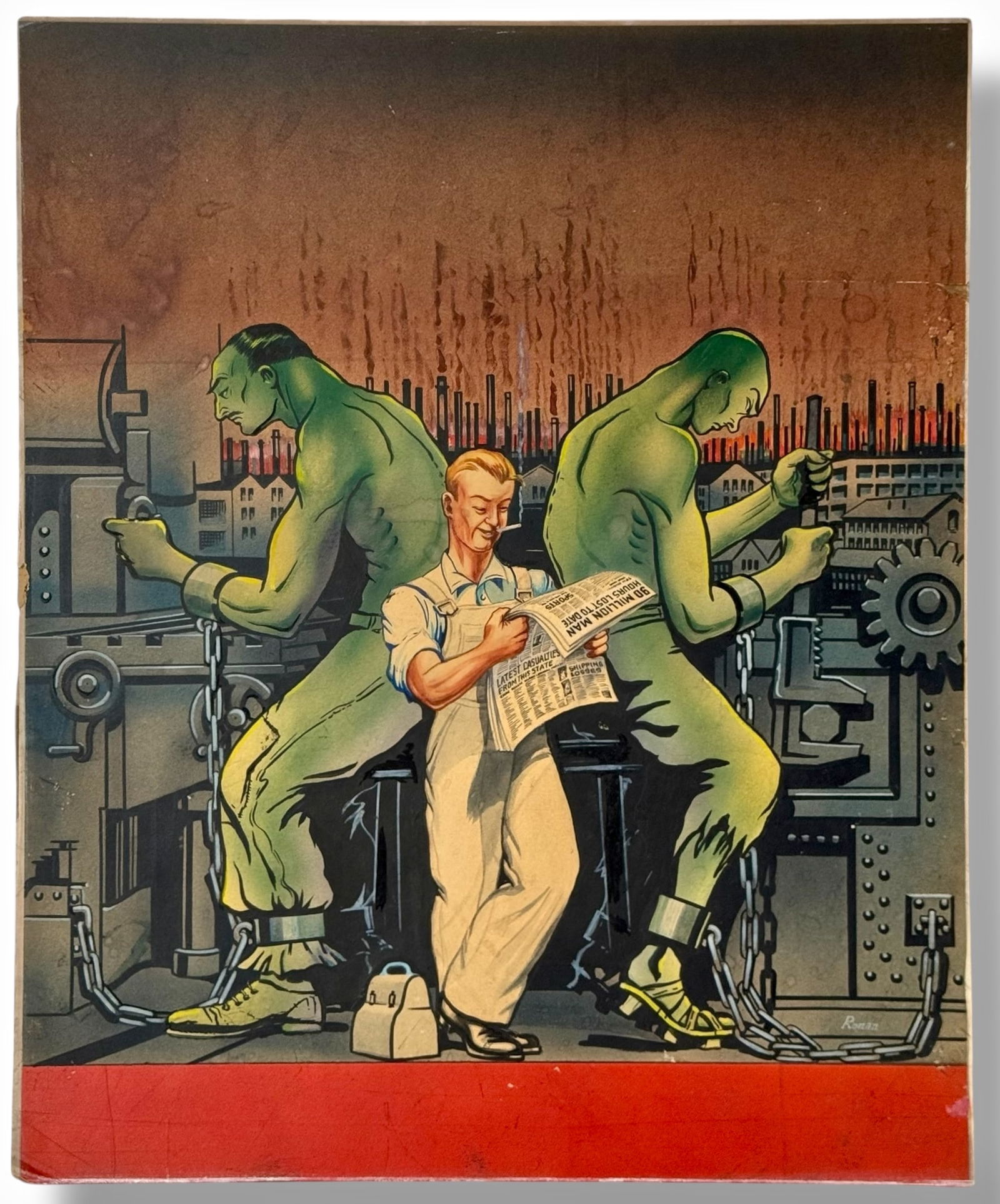 Post War Industrial Propaganda Illustration Painting,  Ronan, 1940s (1 of 3)