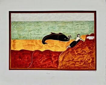 Biblical Folk Art, Jonah And The Whale, Shalom Moskovitz