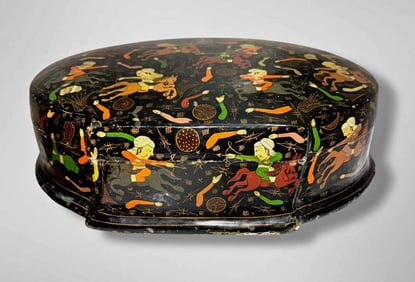 Persian Hand-Painted Papier Mache Lacquer Table Box, c.1920s