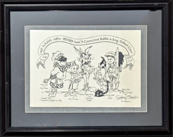 Chuck Jones Personal New Years Card, Connecticut Rabbit King Arthur, Signed 1978