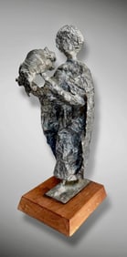 Mid-Century Modern Brutalist Figural Mixed Metal Sculpture, Artist Signed