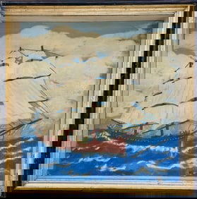 Folk Art Maritime Shadow Box Painting, J. Homer