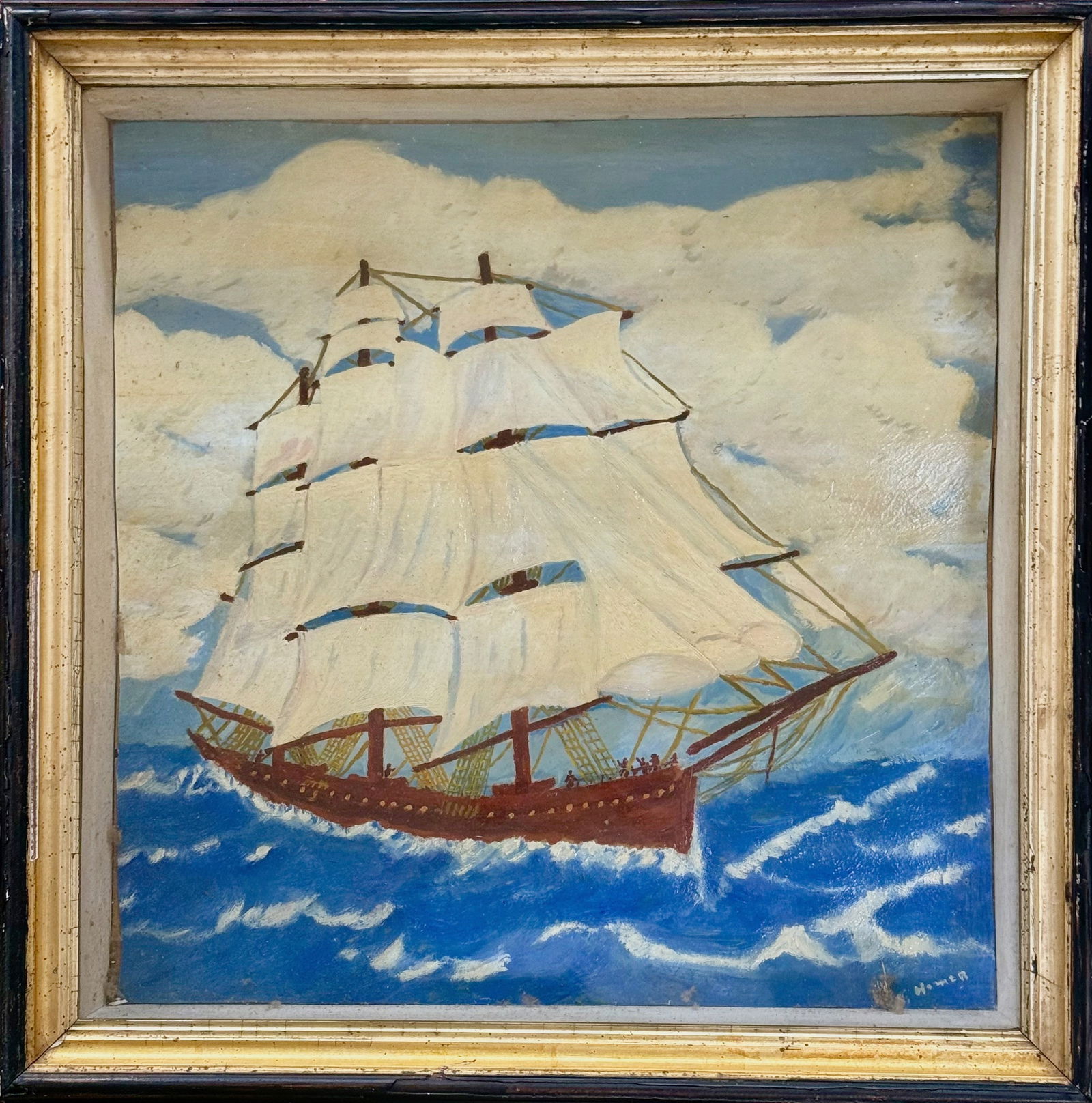 Folk Art Maritime Shadow Box Painting,  J. Homer (1 of 5)