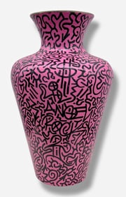 LAII Urban Graffiti Painted Vase Tagged Throughout "LAROC" (Height: 2ft.)