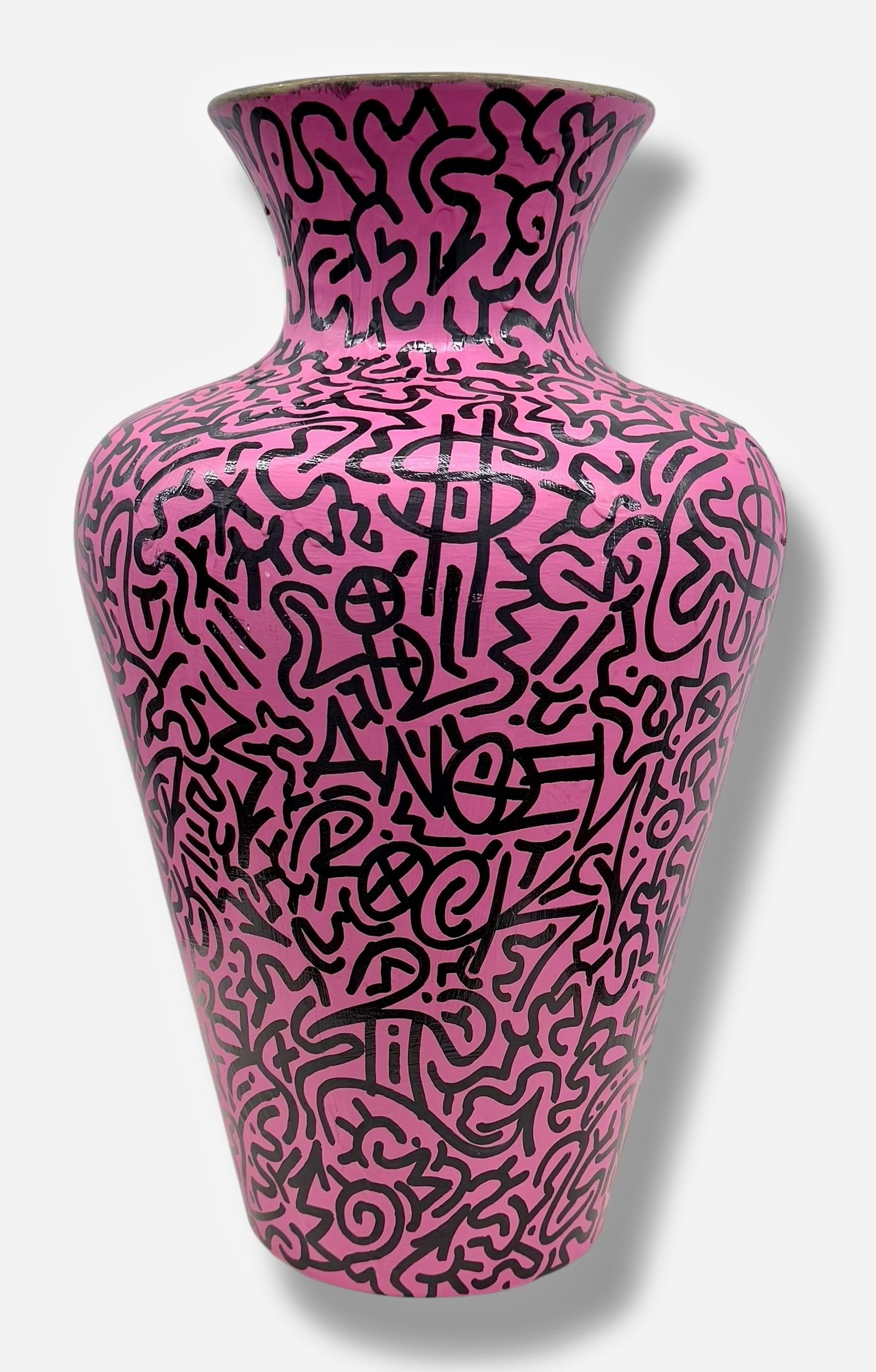 LAII Urban Graffiti Painted Vase  Tagged Throughout "LAROC"  (Height: 2ft.) (1 of 6)
