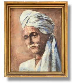Orientalist Portrait Painting MAN WITH TURBAN, Signed, 1930s