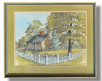 New England Homestead Landscape Painting, Devoe 1960s