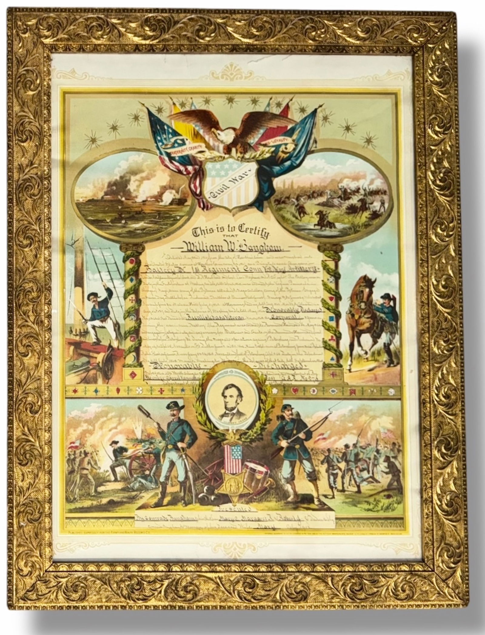 Honorable Army Discharge, Battery DC 1st Regiment Artillery,  Soldier William Banghan (1 of 5)