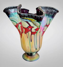 Robert Held (American, Canadian b.1943) Art Glass Hand-Blown Iridescent Trumpet Vase, Signed