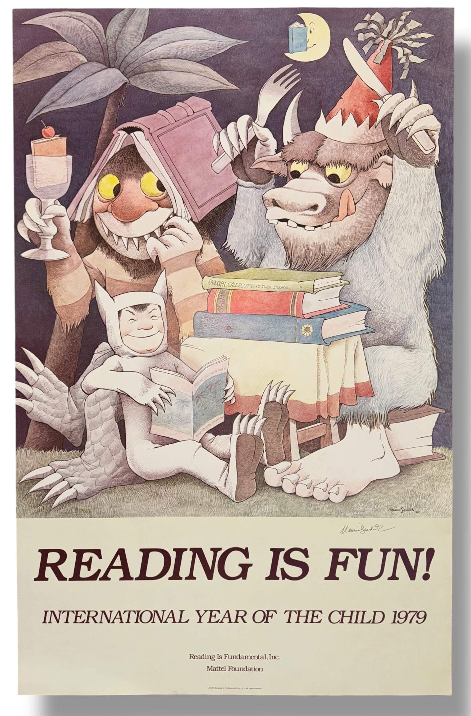 Maurice Sendak Hand-Signed Poster READING IS FUN! 1979 w/COA (1 of 4)