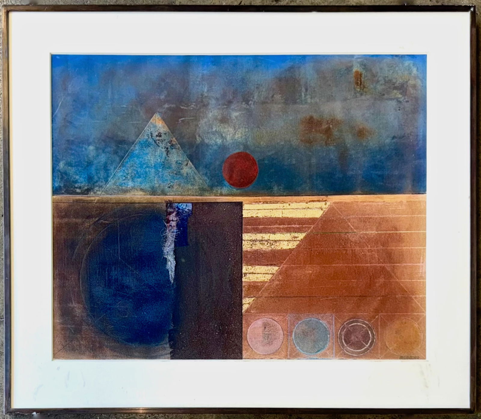 Mid-Century Modernist Expressionist Painting  "Pyramid, Circles & Squares"  Mensino (1 of 6)