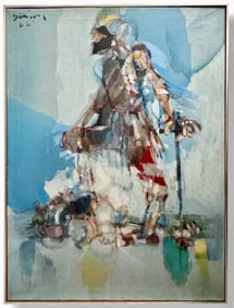 Mid-Century Modernist Abstract Figurative Oil Painting, Signed, 1962